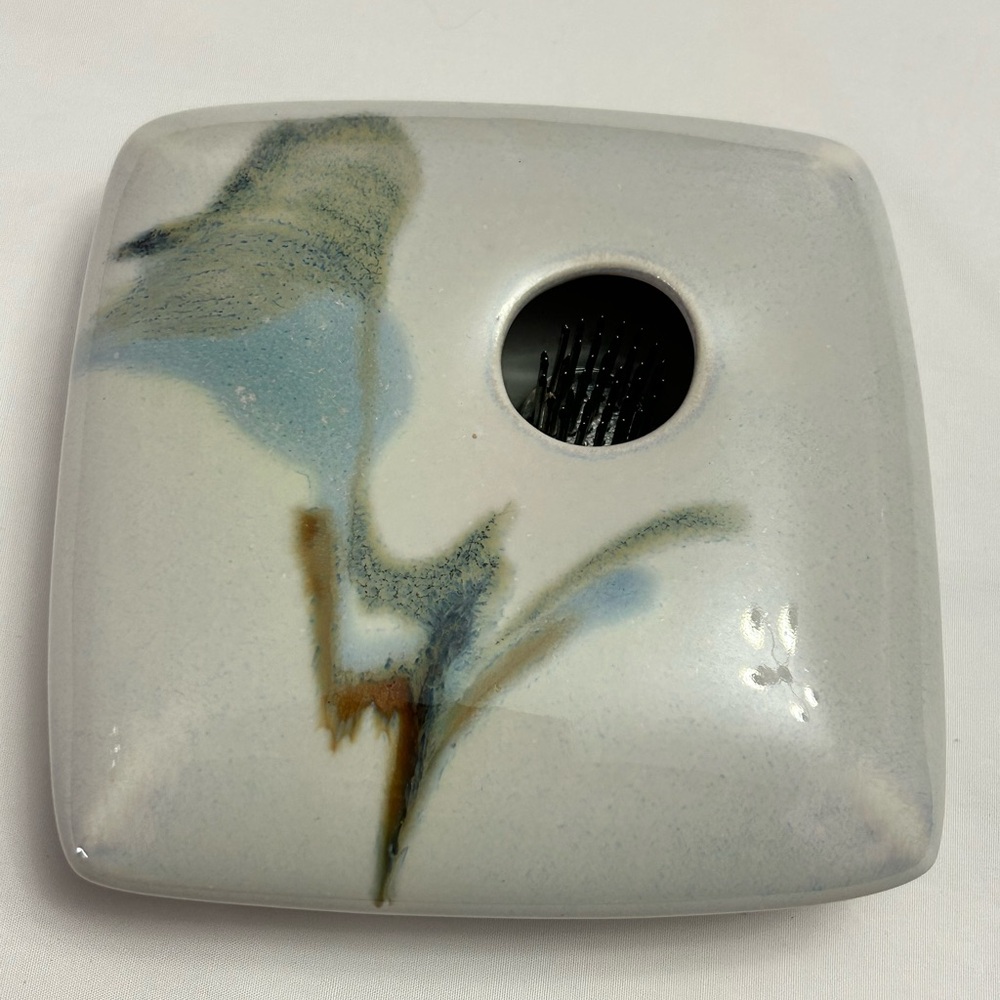 Georgetown Pottery Square Ikebana Vase Ivory Hand Painted Signed